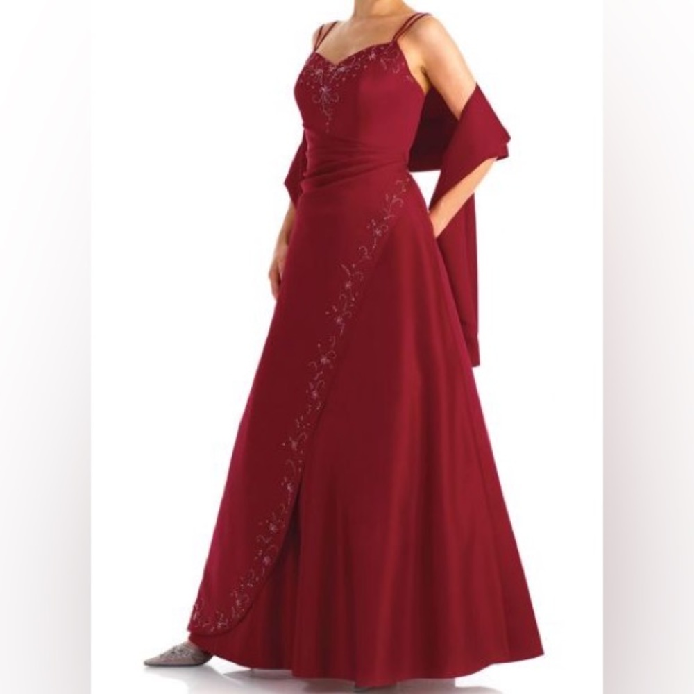 Alexia Designs - 2114 Bead Embellished V-Neck A-Line Dress size 6 Red